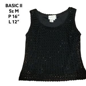 BASIC II short sleeve fully lined sequined black EUC top Sz M